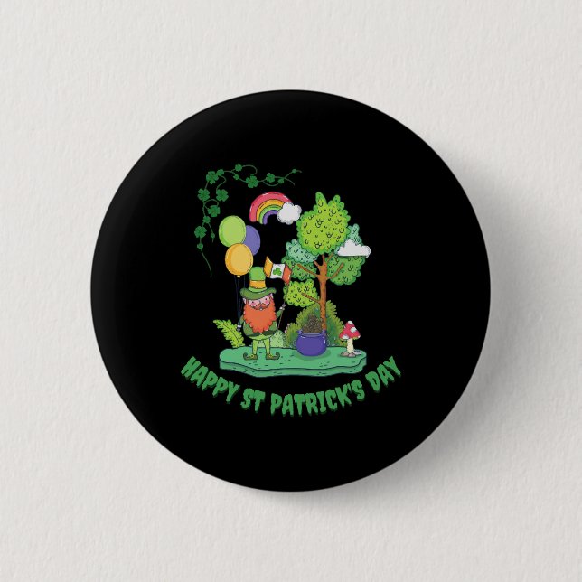 Niedlicher Lucky Rainbow Gnome Happy St Patricks D Button (Vorderseite)