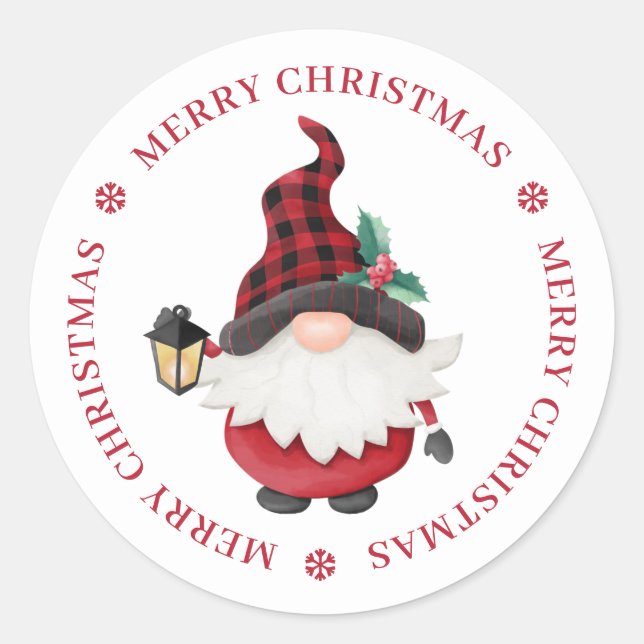 Niedlicher Lumberjack Weihnachtsgnome Personalisie Runder Aufkleber (Vorderseite)