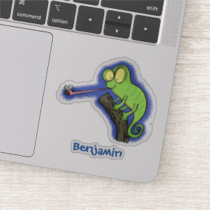 Niedlicher, lustig-grün-fröhlicher Chameleon-Carto Aufkleber