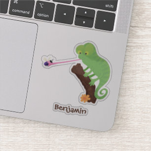 Niedlicher, lustig-grün-fröhlicher Chameleon-Carto Aufkleber