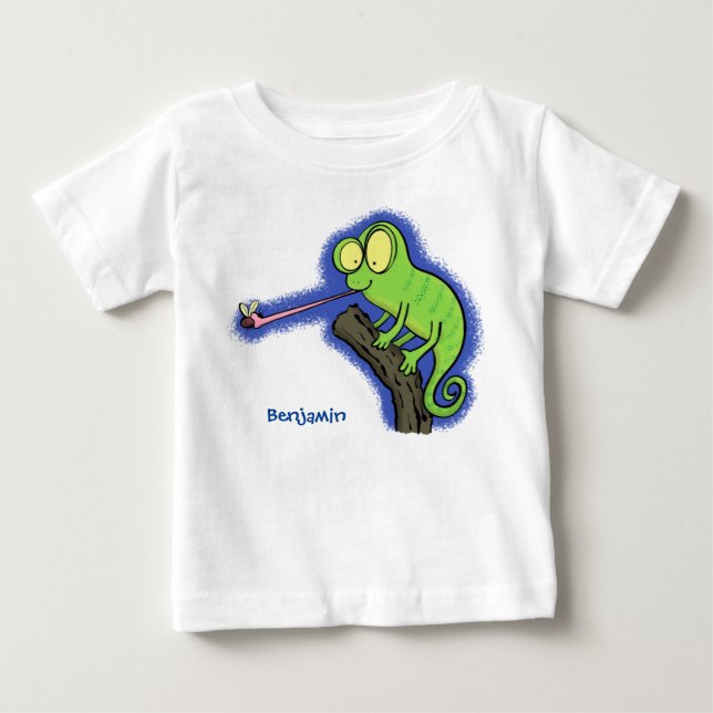 Niedlicher, lustig-grün-fröhlicher Chameleon-Carto Baby T-shirt (Vorderseite)
