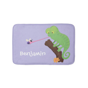 Niedlicher, lustig-grün-fröhlicher Chameleon-Carto Badematte