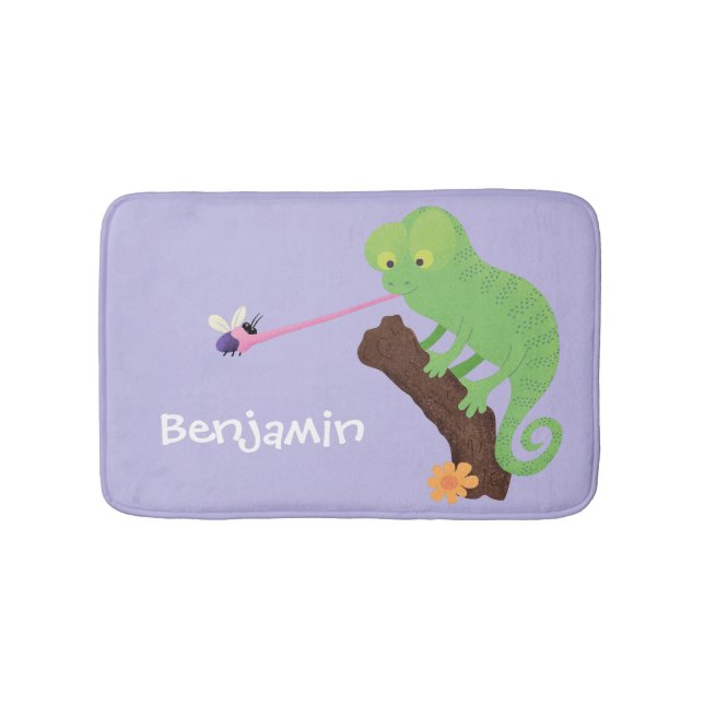 Niedlicher, lustig-grün-fröhlicher Chameleon-Carto Badematte (Vorderseite)