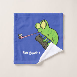 Niedlicher, lustig-grün-fröhlicher Chameleon-Carto Badhandtuch Set