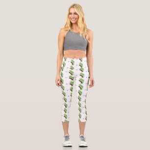 Niedlicher, lustig-grün-fröhlicher Chameleon-Carto Capri Leggings