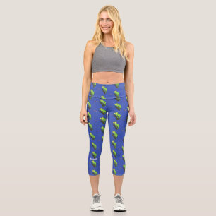 Niedlicher, lustig-grün-fröhlicher Chameleon-Carto Capri Leggings