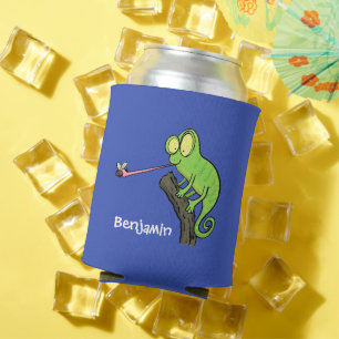 Niedlicher, lustig-grün-fröhlicher Chameleon-Carto Dosenkühler