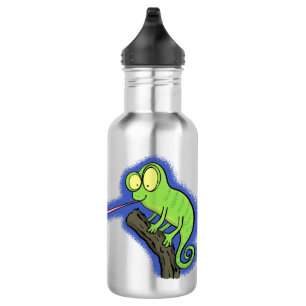 Niedlicher, lustig-grün-fröhlicher Chameleon-Carto Edelstahlflasche