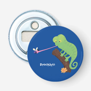 Niedlicher, lustig-grün-fröhlicher Chameleon-Carto Flaschenöffner
