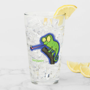 Niedlicher, lustig-grün-fröhlicher Chameleon-Carto Glas