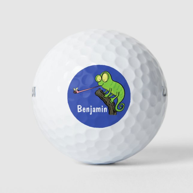 Niedlicher, lustig-grün-fröhlicher Chameleon-Carto Golfball (Vorderseite)