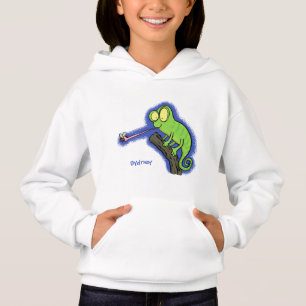 Niedlicher, lustig-grün-fröhlicher Chameleon-Carto Hoodie