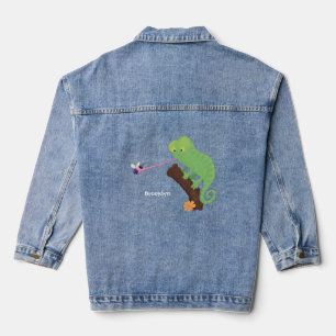 Niedlicher, lustig-grün-fröhlicher Chameleon-Carto Jeansjacke
