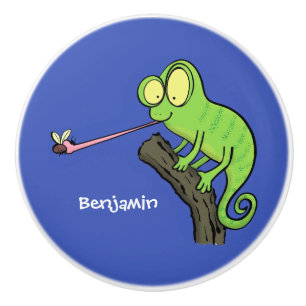 Niedlicher, lustig-grün-fröhlicher Chameleon-Carto Keramikknauf