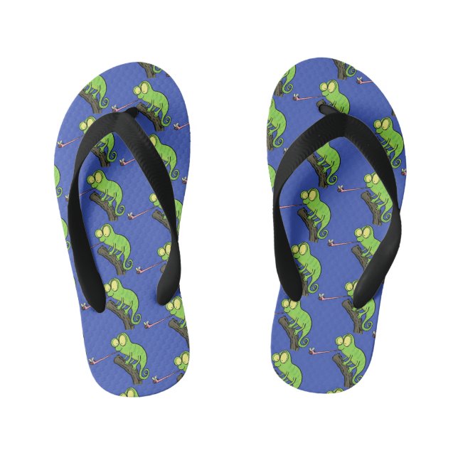 Niedlicher, lustig-grün-fröhlicher Chameleon-Carto Kinderbadesandalen (Fußbett)