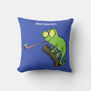 Niedlicher, lustig-grün-fröhlicher Chameleon-Carto Kissen