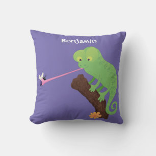 Niedlicher, lustig-grün-fröhlicher Chameleon-Carto Kissen