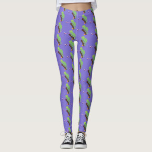 Niedlicher, lustig-grün-fröhlicher Chameleon-Carto Leggings