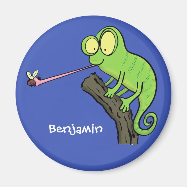 Niedlicher, lustig-grün-fröhlicher Chameleon-Carto Magnet (Vorne)
