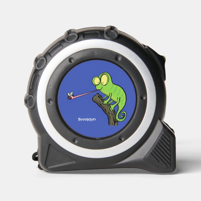 Niedlicher, lustig-grün-fröhlicher Chameleon-Carto Maßband (Vorderseite)