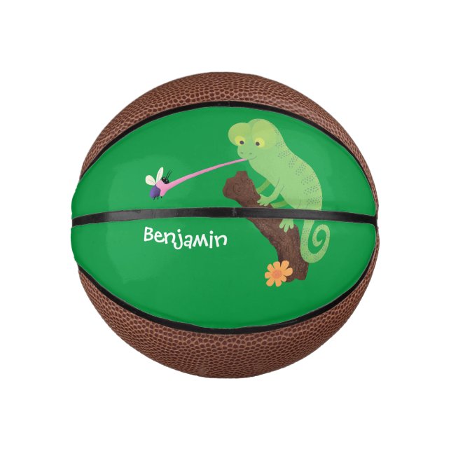 Niedlicher, lustig-grün-fröhlicher Chameleon-Carto Mini Basketball (Vorderseite)