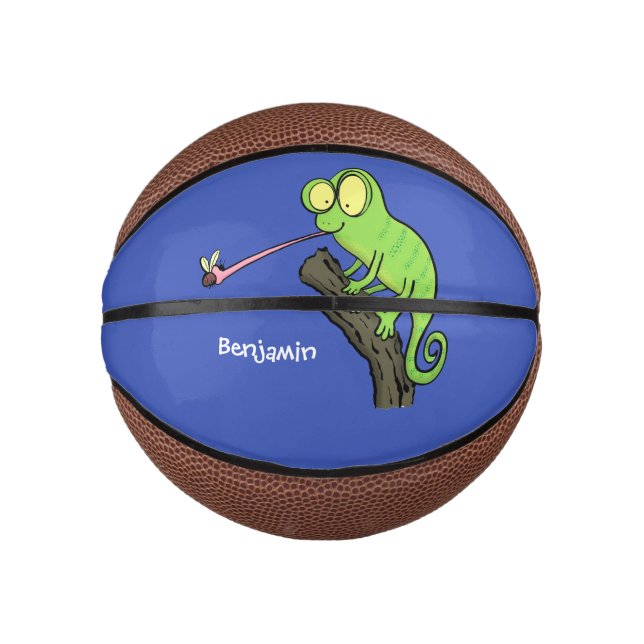 Niedlicher, lustig-grün-fröhlicher Chameleon-Carto Mini Basketball (Vorderseite)
