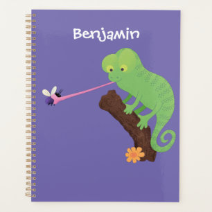 Niedlicher, lustig-grün-fröhlicher Chameleon-Carto Planer