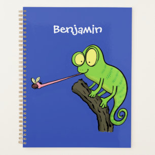 Niedlicher, lustig-grün-fröhlicher Chameleon-Carto Planer