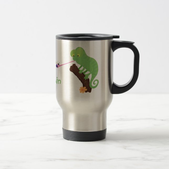 Niedlicher, lustig-grün-fröhlicher Chameleon-Carto Reisebecher (Rechts)