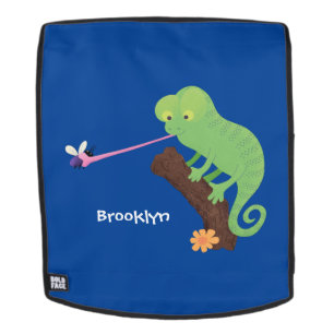 Niedlicher, lustig-grün-fröhlicher Chameleon-Carto Rucksack