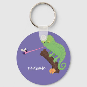 Niedlicher, lustig-grün-fröhlicher Chameleon-Carto Schlüsselanhänger