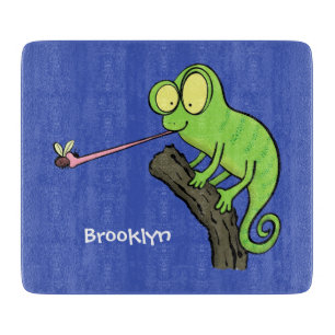 Niedlicher, lustig-grün-fröhlicher Chameleon-Carto Schneidebrett