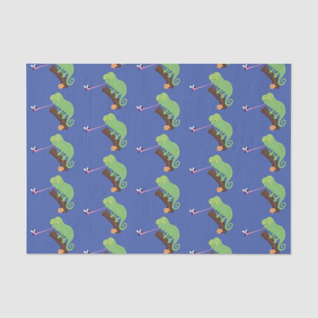 Niedlicher, lustig-grün-fröhlicher Chameleon-Carto Seidenpapier (Vorderseite)