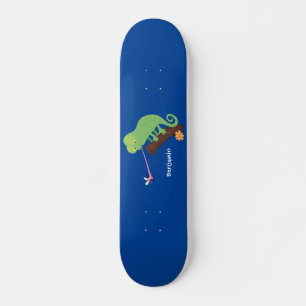 Niedlicher, lustig-grün-fröhlicher Chameleon-Carto Skateboard