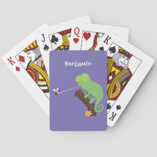 Niedlicher, lustig-grün-fröhlicher Chameleon-Carto Spielkarten