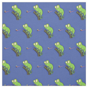 Niedlicher, lustig-grün-fröhlicher Chameleon-Carto Stoff