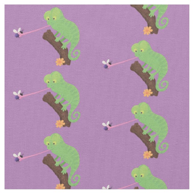 Niedlicher, lustig-grün-fröhlicher Chameleon-Carto Stoff (Nahaufnahme)