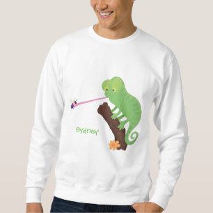 Niedlicher, lustig-grün-fröhlicher Chameleon-Carto Sweatshirt