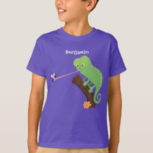 Niedlicher, lustig-grün-fröhlicher Chameleon-Carto T-Shirt