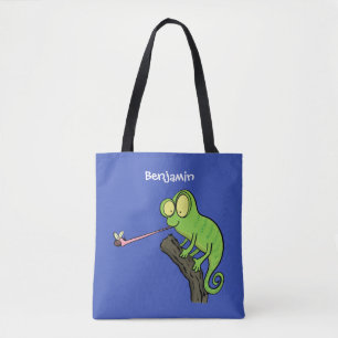 Niedlicher, lustig-grün-fröhlicher Chameleon-Carto Tasche