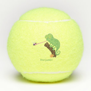 Niedlicher, lustig-grün-fröhlicher Chameleon-Carto Tennisbälle