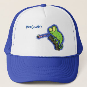 Niedlicher, lustig-grün-fröhlicher Chameleon-Carto Truckerkappe