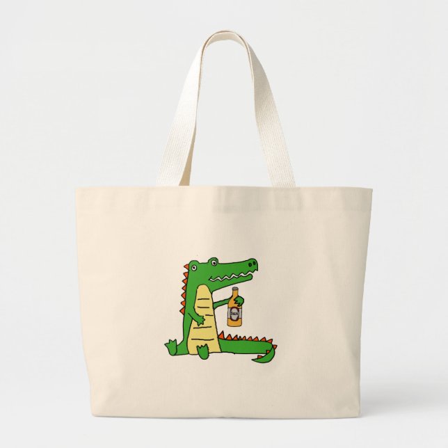 Niedlicher lustiger Alligatortrinkendes Bier Jumbo Stoffbeutel (Vorne)