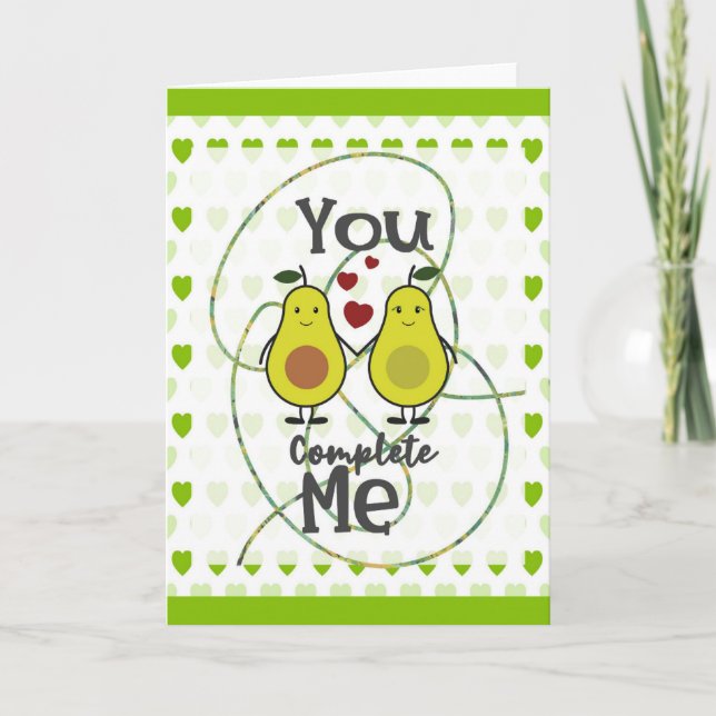 Niedlicher lustiger Avocado Couple Sie Complete Me Karte (Vorderseite)