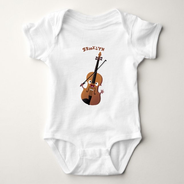 Niedlicher lustiger Cartoon mit Violine personalis Baby Strampler (Vorderseite)