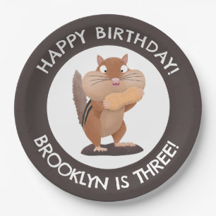 Niedlicher lustiger Chipmunk Cartoon personalisier Pappteller