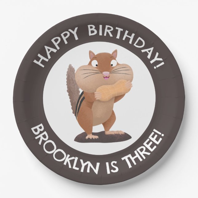 Niedlicher lustiger Chipmunk Cartoon personalisier Pappteller (Vorderseite)