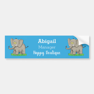 Niedlicher, lustiger Elefant mit Vogel auf Cartoon Autoaufkleber