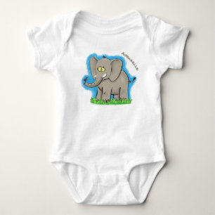 Niedlicher, lustiger Elefant mit Vogel auf Cartoon Baby Strampler