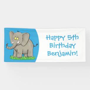 Niedlicher, lustiger Elefant mit Vogel auf Cartoon Banner